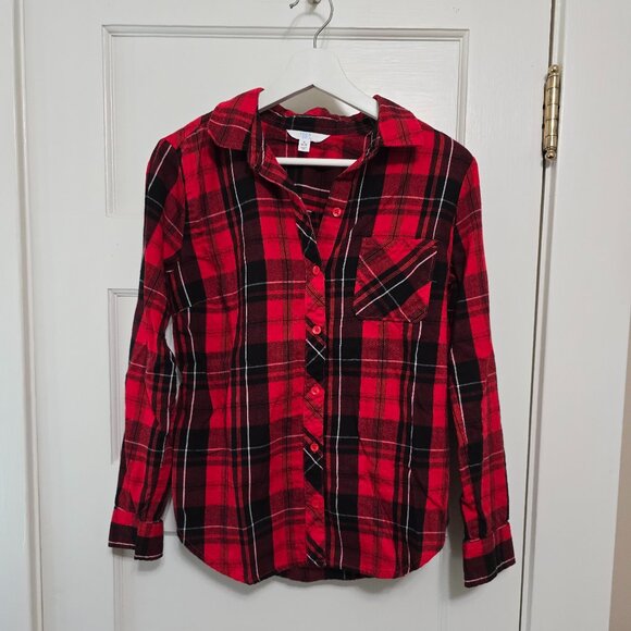 Time and Tru Red and Black Flannel Button down top - S - Picture 1 of 7